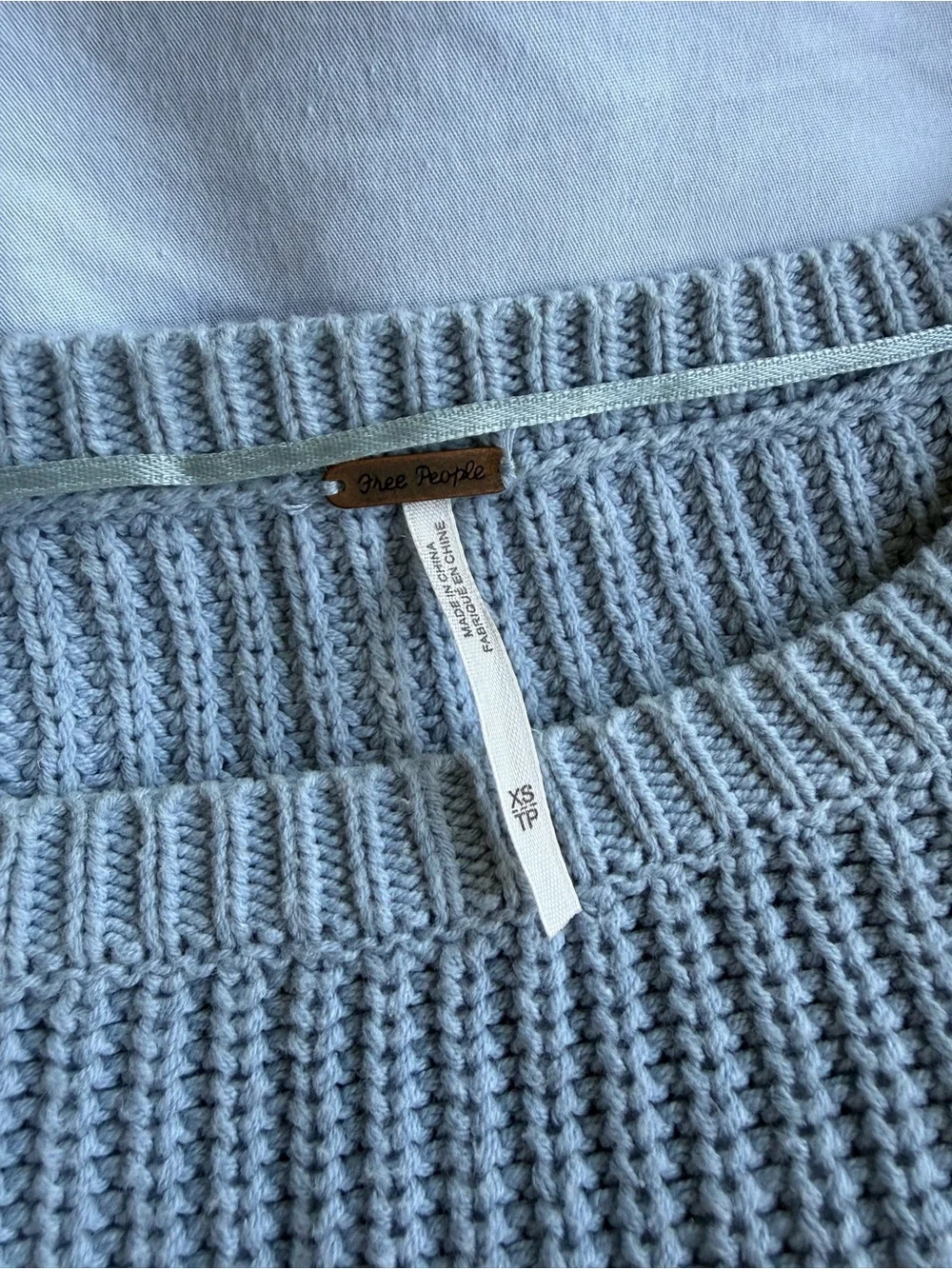 Free People Light Gray Cropped Ribbed Knit Sweater